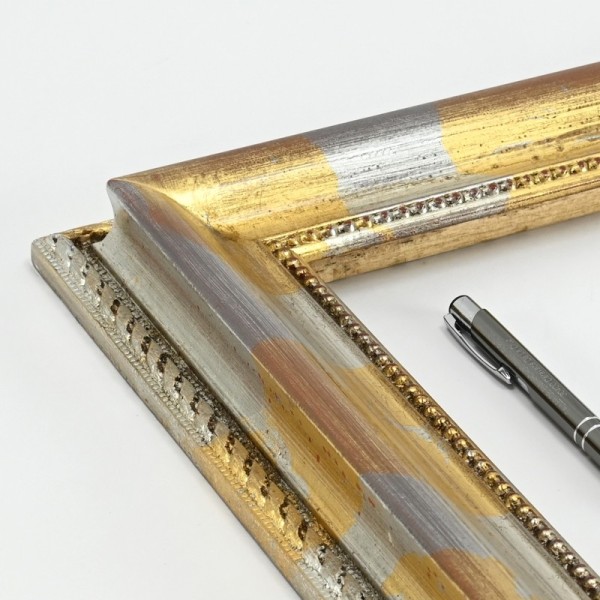 Marco artesano dorado y plata rozados