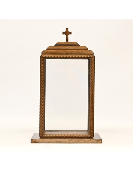 Urna Madera labrada y cristal. Para relicario