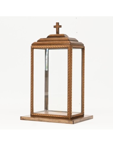 Urna Madera labrada y cristal. Para relicario
