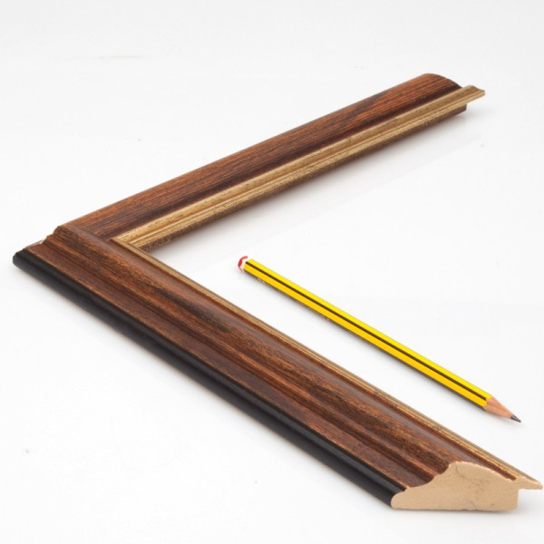 Marco madera nogal viejo filo oro L-43