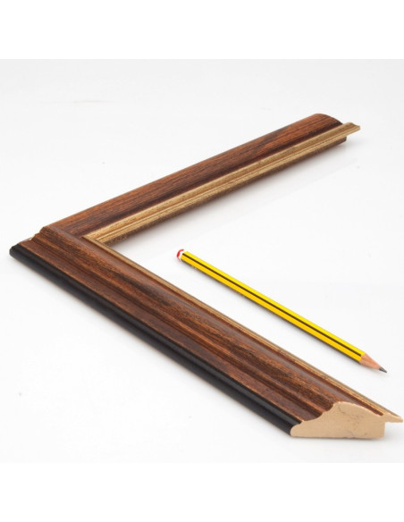 Marco madera nogal viejo filo oro L-43